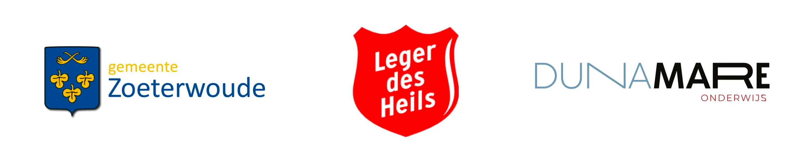 Logo's van klanten: Gemeente Zoeterwoude, Leger des Heils en DunaMare Onderwijs