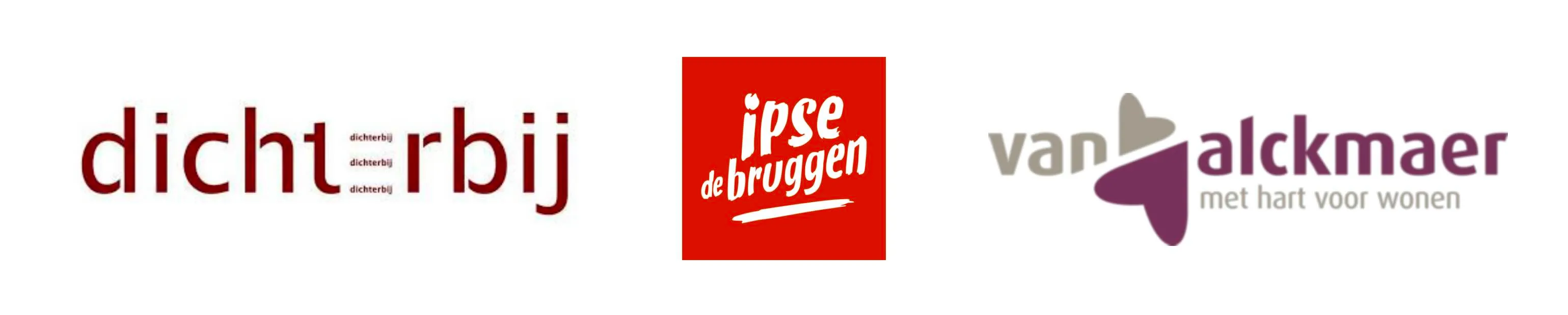 Logo's van klanten: Dichterbij, Jpse de Bruggen en Van Alckmaer woningcorporatie